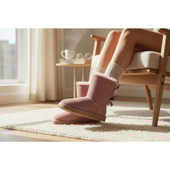 UGG Women’s Size 5 Mini Bailey Bow II Elderberry Comfort Boots Sheep Skin - Picture 3 of 14